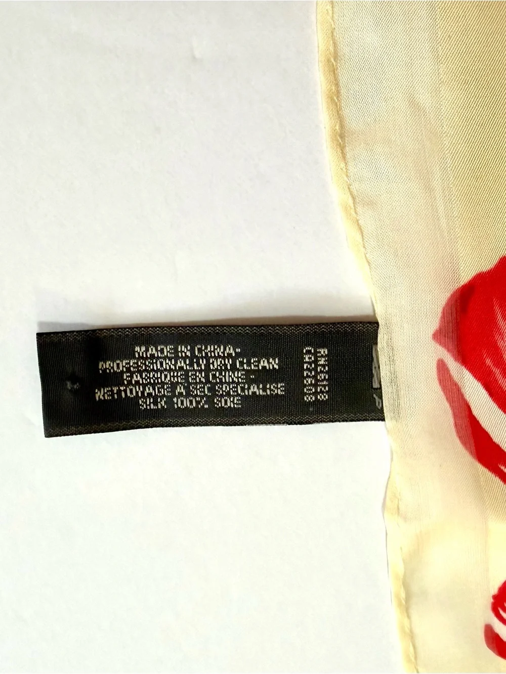 Vintage ECHO Cream Floral Oblong Silk Scarf Red White Tulip Classic Lightweight